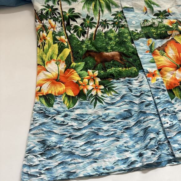 Vintage WRANGLER 1947 Hawaiian Shirt Floral Western Wear Cowboy Horse XL - Picture 3 of 8